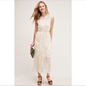 NWT Anthropologie Tiny Marguerite Lace Crochet Embroidered Belted Ivory Dress S